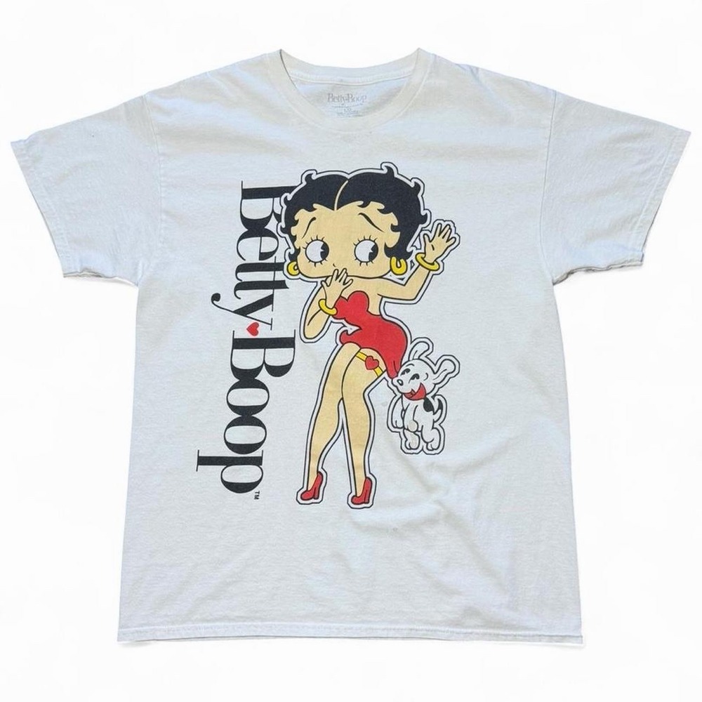 Modern Betty Boop Graphic Cartoon Cute Puppy Retro White T-shirt Large 21x28